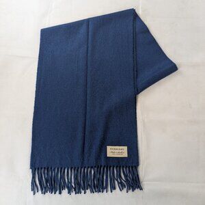 Burberry 100% Cashmere Soild Blue Scarf Made In Scotland